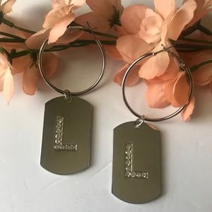 NEW NWT Silver Rhinestone Initial “L” Hoop Earrings. Reversible Design. Pierced